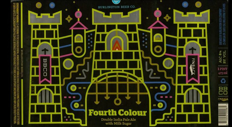 Fourth Colour beer label from Burlington: a castle of yellow outlines with domes and windows on black