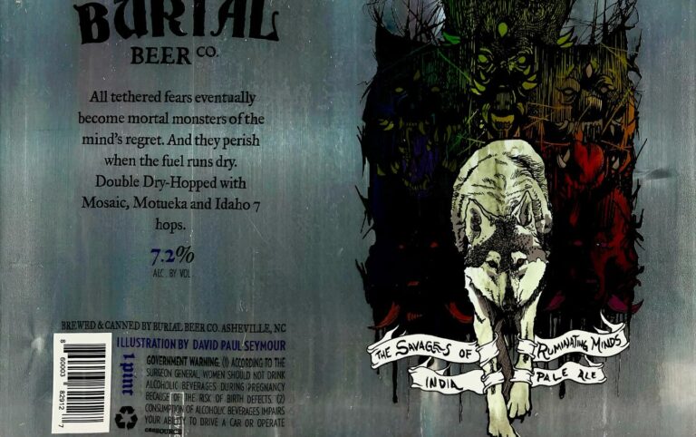 The Savages of Ruminating Minds beer label from Burial, artwork by David Paul Seymour