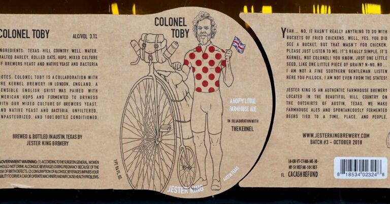 Colonel Toby beer label from Jester King & The Kernel