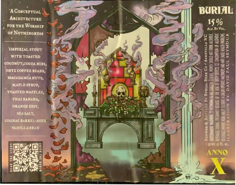 A Conceptual Architecture For the Worship of Nothingness beer label from Burial, artwork by David Paul Seymour
