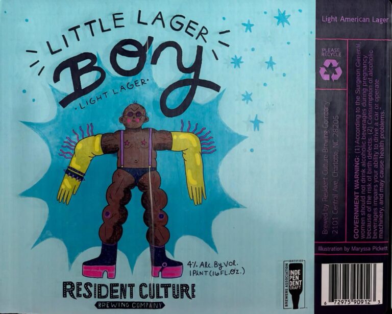 Little Lager Boy beer label from Resident Culture, artwork by Maryssa Pickett