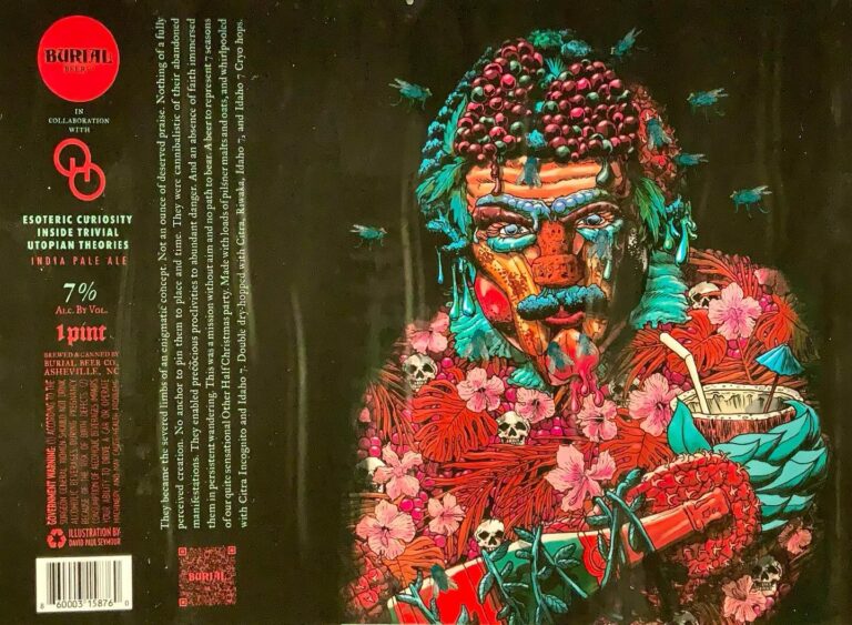 Esoteric Curiosity Inside Trivial Utopian Theories beer label from Burial & Other Half, artwork by David Paul Seymour