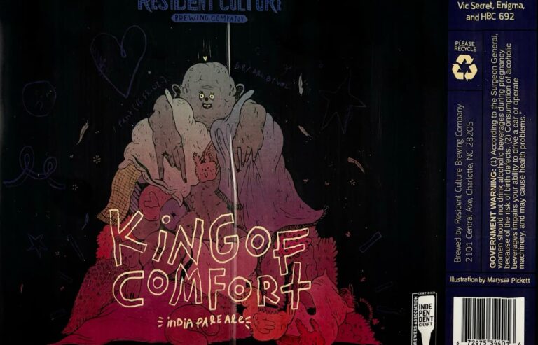King of Comfort beer label from Resident Culture, artwork by Maryssa Pickett