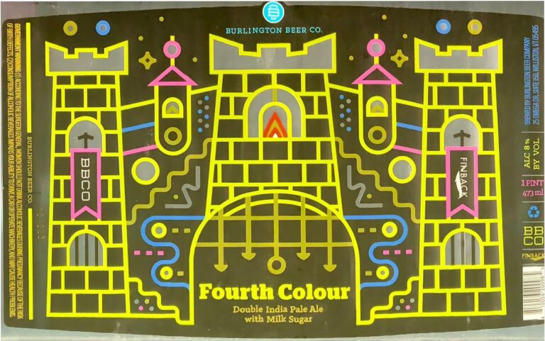 Fourth Colour beer label from Burlington: a castle of yellow outlines with domes and windows on black, printed brighter
