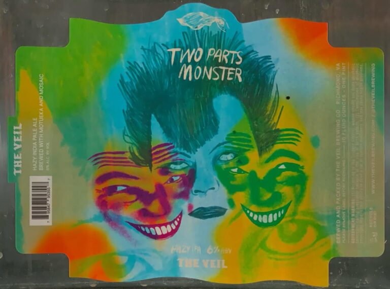 Two Parts Monster beer label from The Veil, artwork by Tim Skirven