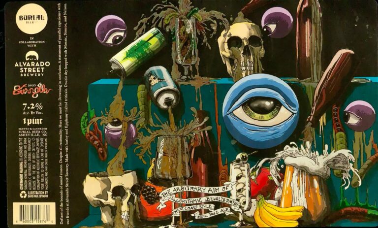 The Arbitrary Aim of Algorithmic Bewilderment beer label from Burial & Alvarado Street, artwork by David Paul Seymour