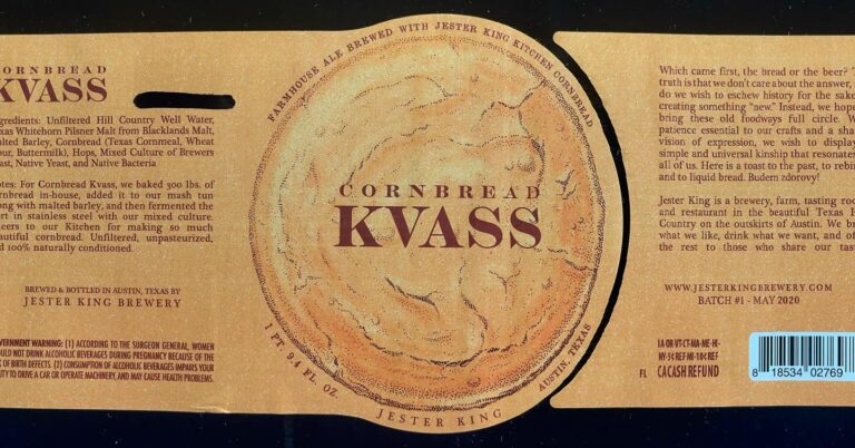 Cornbread Kvass beer label from Jester King