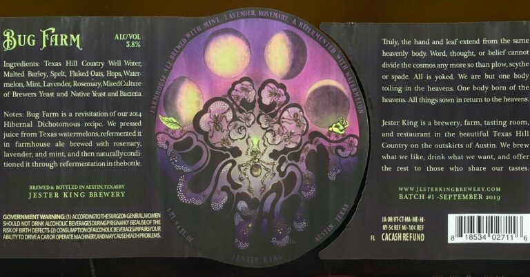 Bug Farm beer label from Jester King