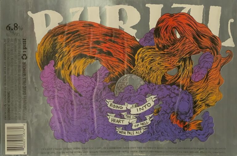 Riding Into the Heart of Hell beer label from Burial, artwork by David Paul Seymour