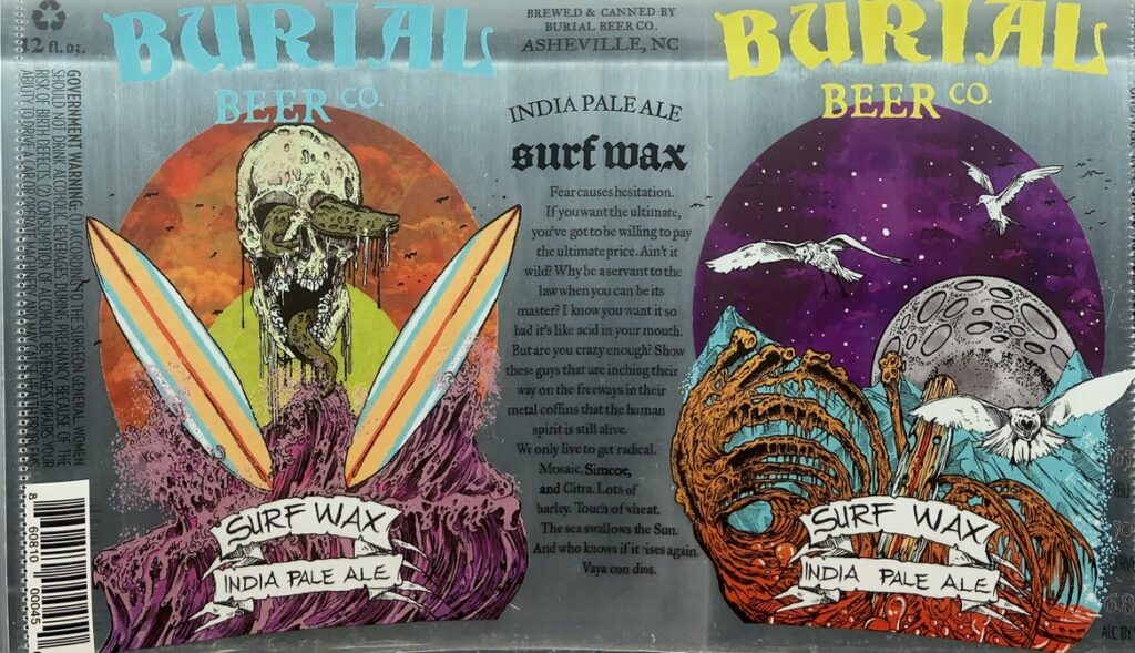 Surf Wax beer label from Burial, artwork by David Paul Seymour