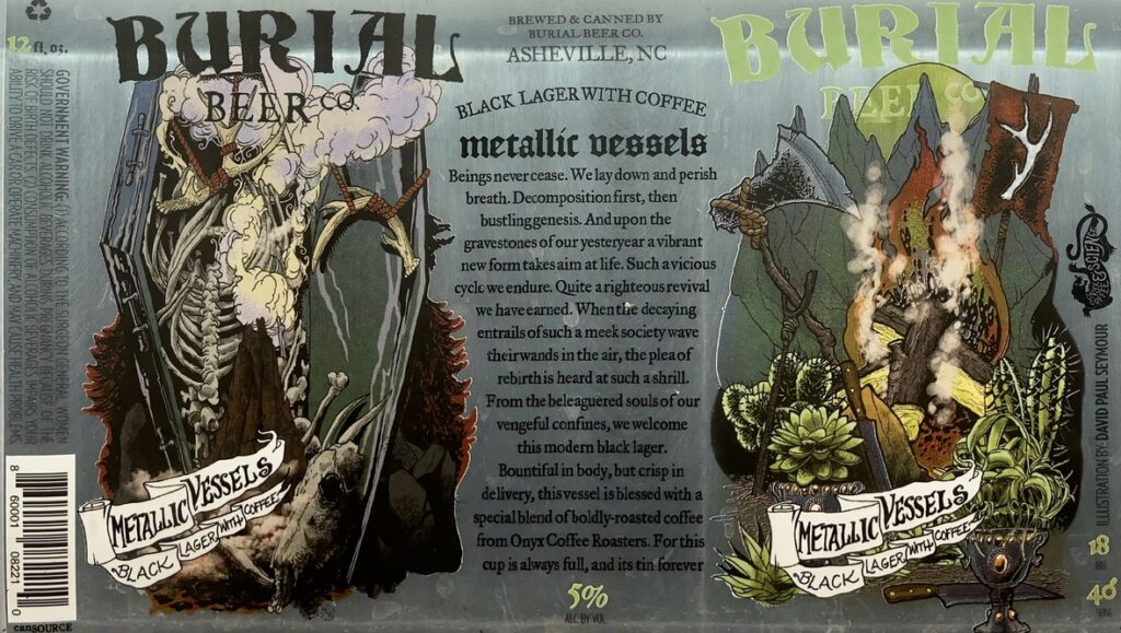Metallic Vessels beer label from Burial, artwork by David Paul Seymour