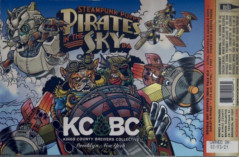 Steampunk Puppy Pirates In the Sky beer label from KCBC, artwork by Earl Holloway