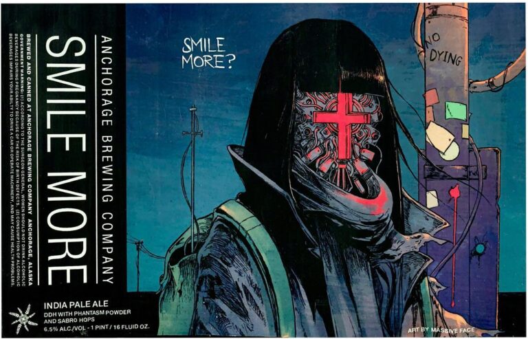 Smile More beer label from Anchorage, artwork by Rob Bowyer