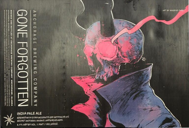 Gone Forgotten beer label from Anchorage, artwork by Rob Bowyer