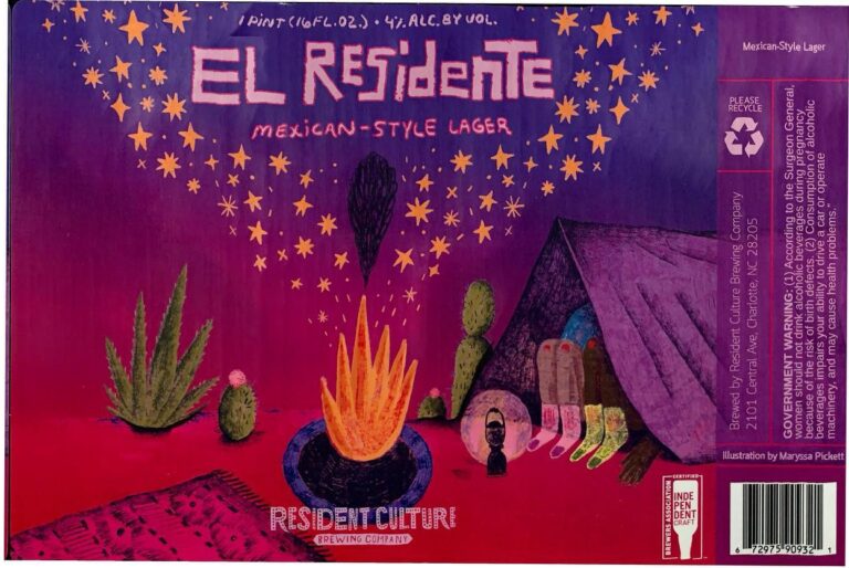 El Residente beer label from Resident Culture, artwork by Maryssa Pickett