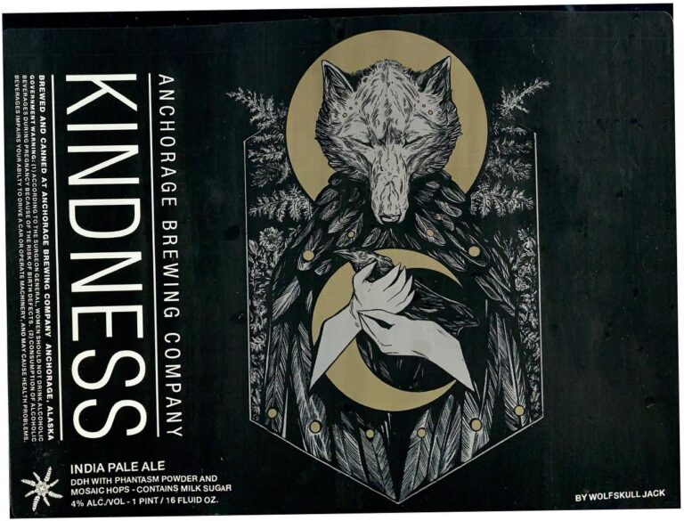 Kindness beer label from Anchorage, artwork by Michelle KamMei Harvey