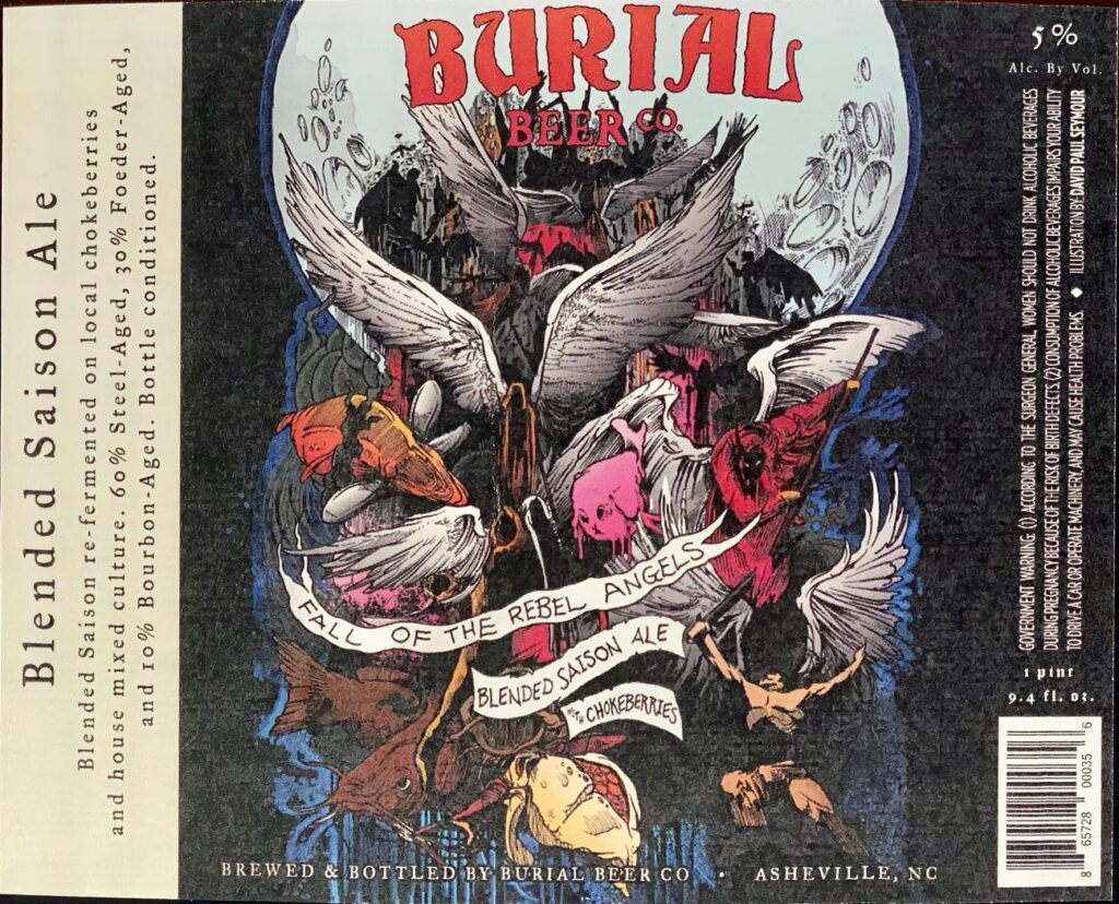 Fall of the Rebel Angels beer label from Burial, artwork by David Paul Seymour