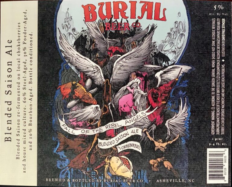 Fall of the Rebel Angels beer label from Burial, artwork by David Paul Seymour