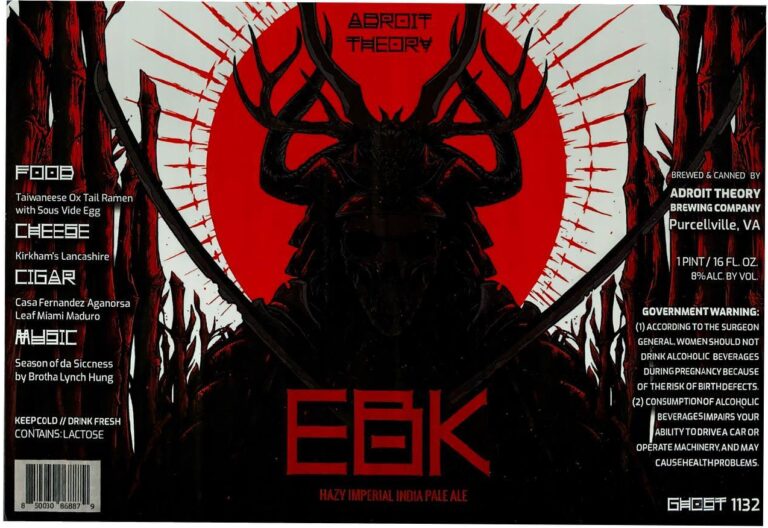 EBK [Down To Die] (Ghost 1132) beer label from Adroit Theory, artwork by Tim Hastings