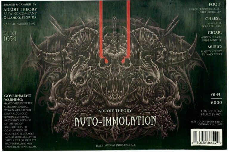 Auto-Immolation (Ghost 1054) beer label from Adroit Theory