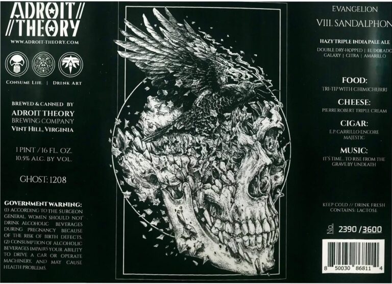 Evangelion VIII. Sandalphon (Ghost 1208) beer label, artwork by Mark Riddick