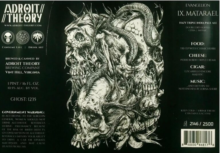 Evangelion IX. Matarael (Ghost 1235) beer label from Adroit Theory, artwork by Mark Riddick