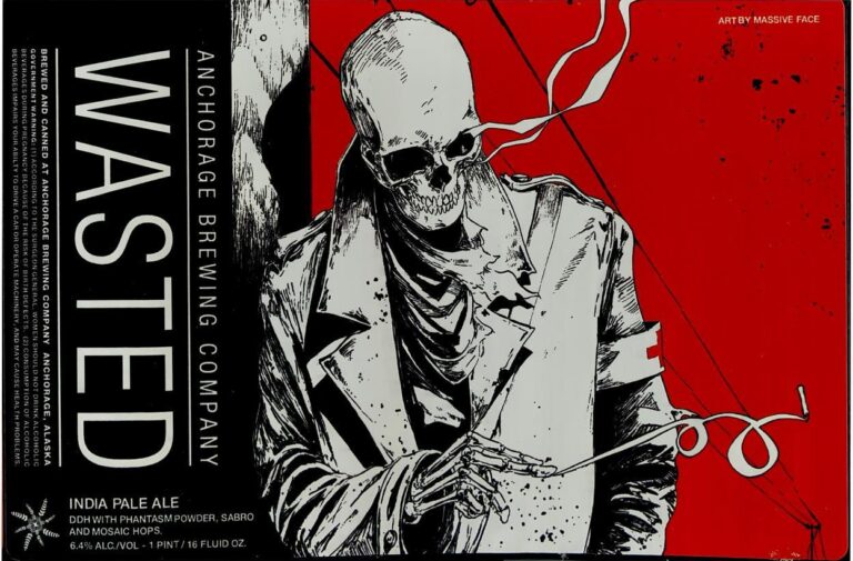 Wasted beer label from Anchorage, artwork by Rob Bowyer