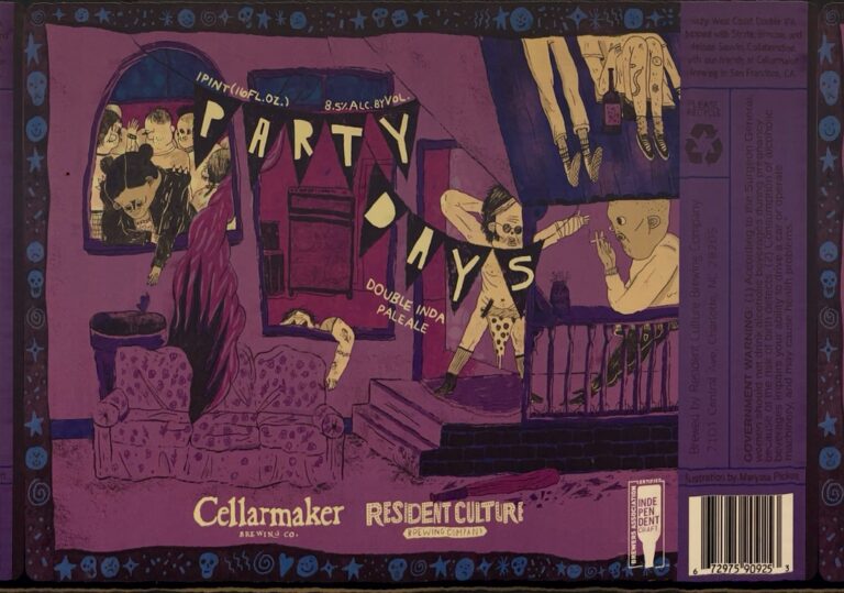 Party Days beer label from Resident Culture & Cellarmaker, artwork by Maryssa Pickett