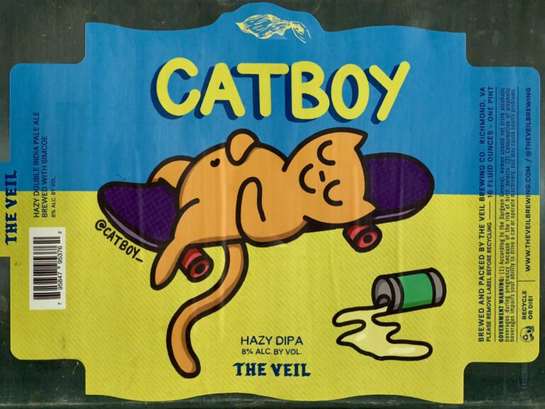 Catboy beer label from The Veil, artwork by Justin Anderson