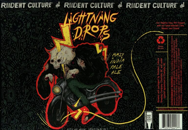 Lightning Drops beer label from Resident Culture, artwork by Maryssa Pickett