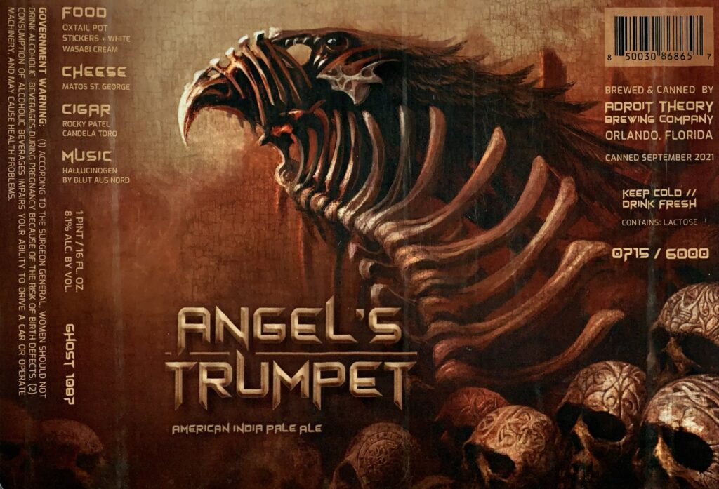 Angel’s Trumpet (Ghost 1087) beer label from Adroit Theory
