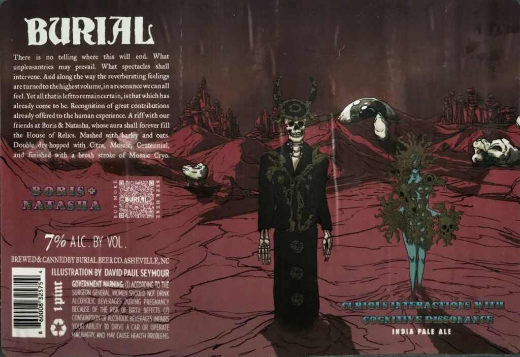 Curious Interactions With Cognitive Dissonance beer label from Burial, artwork by David Paul Seymour