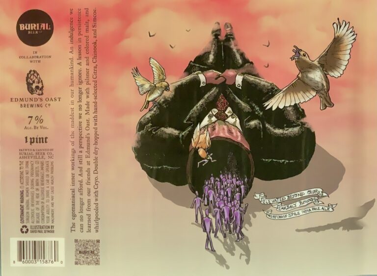 Elevated Beyond Our Earthly Bounds beer label from Burial, artwork by David Paul Seymour