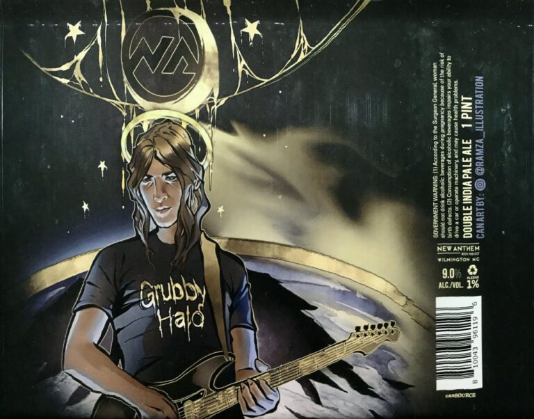 Grubby Halo beer label from New Anthem Beer Project, artwork by Ramza