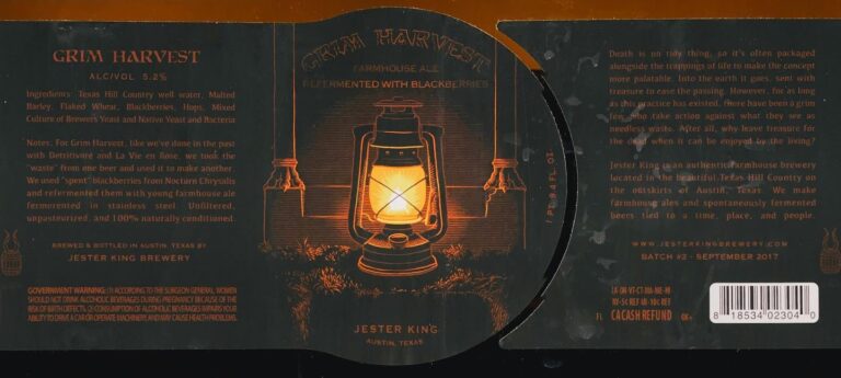 Grim Harvest beer label from Jester King