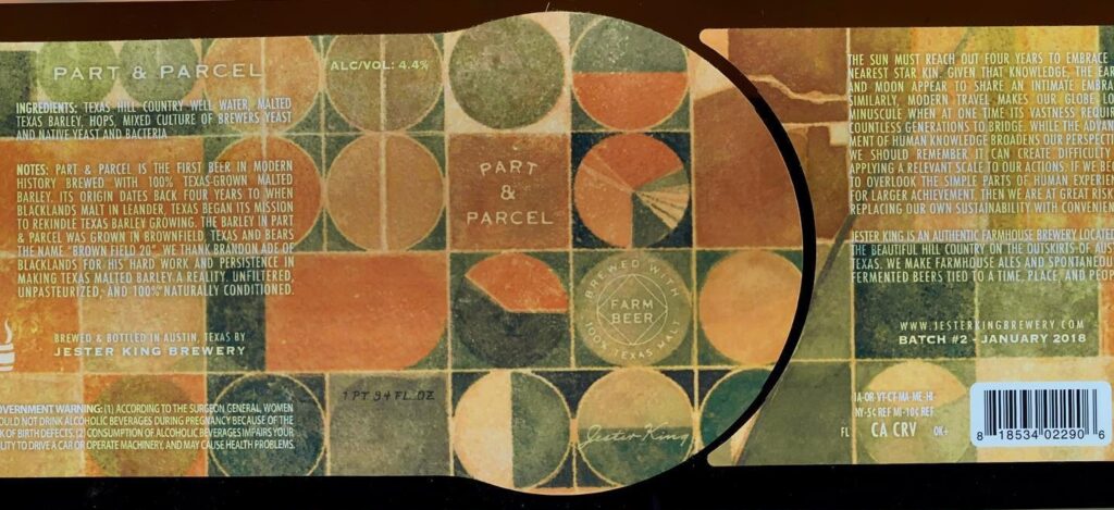 Part and Parcel beer label from Jester King
