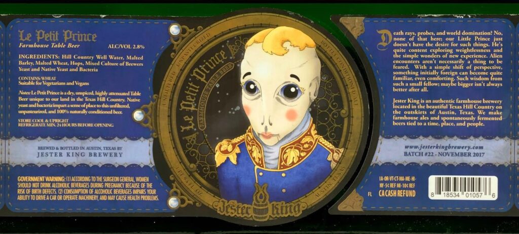 Le Petit Prince beer label from Jester King