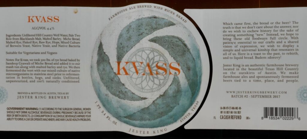 Kvass beer label from Jester King