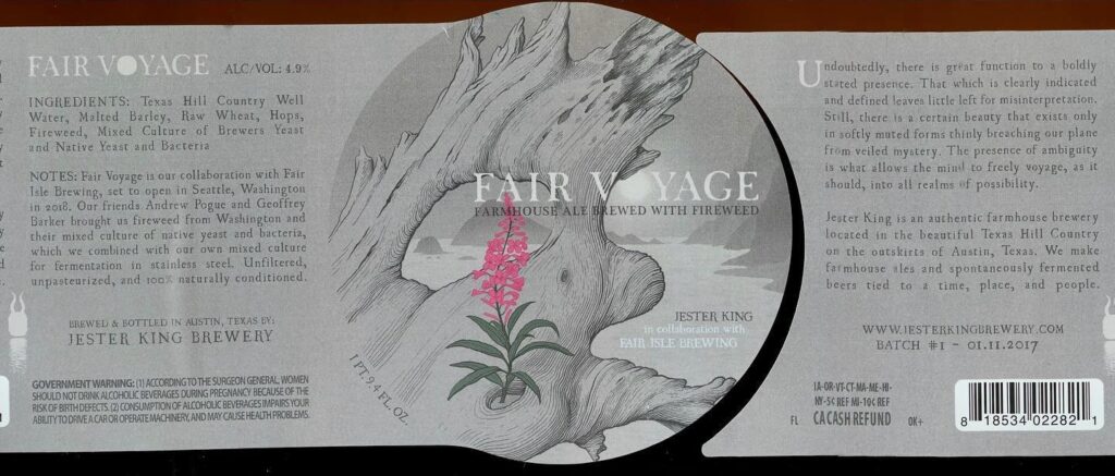 Fair Voyage beer label from Jester King