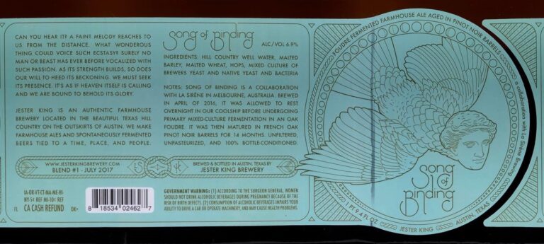 Song Binding beer label from Jester King