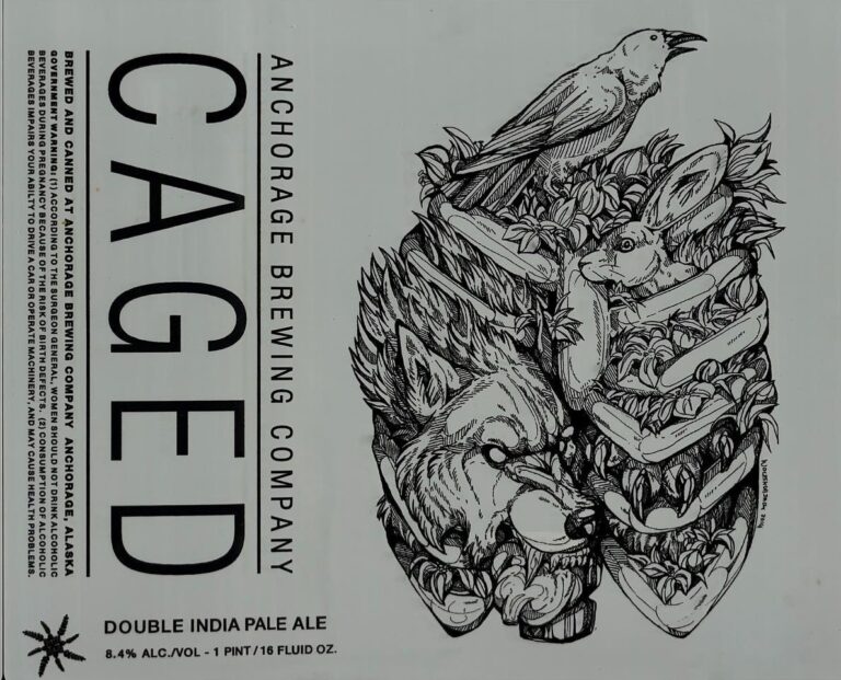 Caged beer label from Anchorage, artwork by Michelle KamMei Harvey