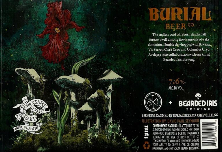A Departure From the Dawn beer label from Burial & Bearded Iris, artwork by David Paul Seymour