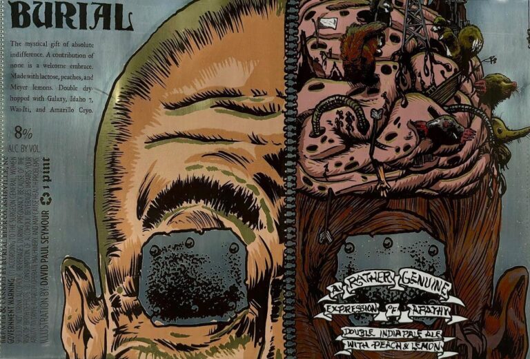 A Rather Genuine Expression of Apathy beer label from Burial, artwork by David Paul Seymour