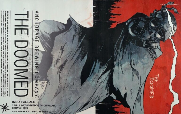 The Doomed beer label from Anchorage, artwork by Rob Bowyer