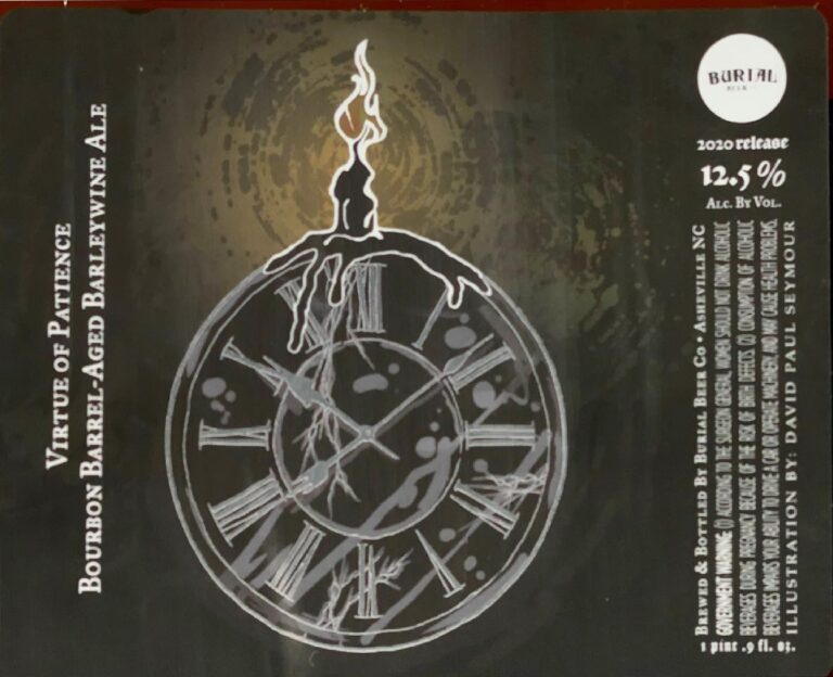Virtue of Patience beer label from Burial, artwork by David Paul Seymour