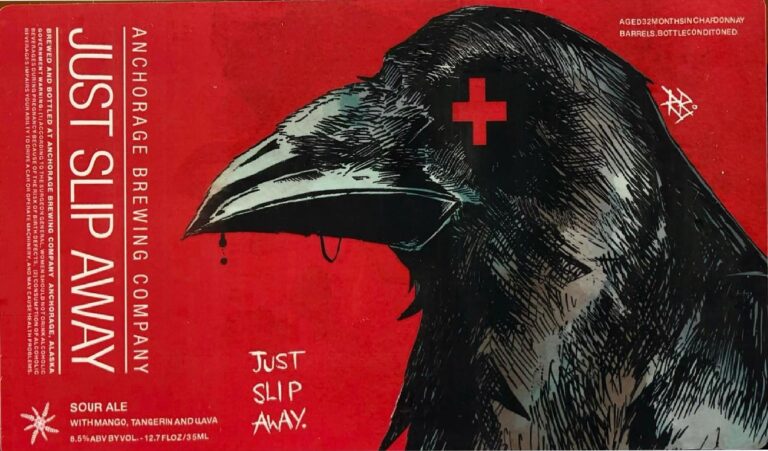 Just Slip away beer label from Anchorage, artwork by Rob Bowyer