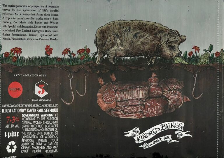 Kindred Beings beer label from Burial, artwork by David Paul Seymour
