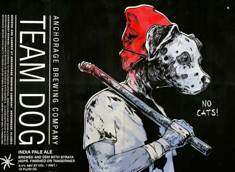 Team Dog beer label from Anchorage, artwork by Rob Bowyer