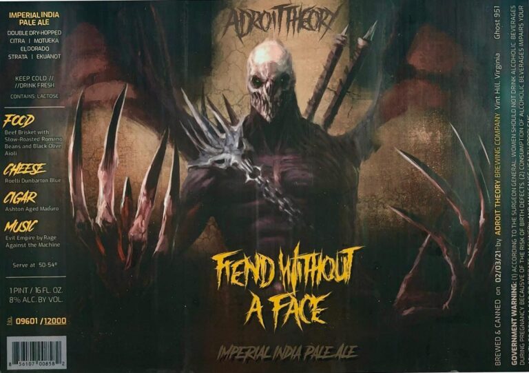 Fiend Without A Face (Ghost 951) beer label from Adroit Theory