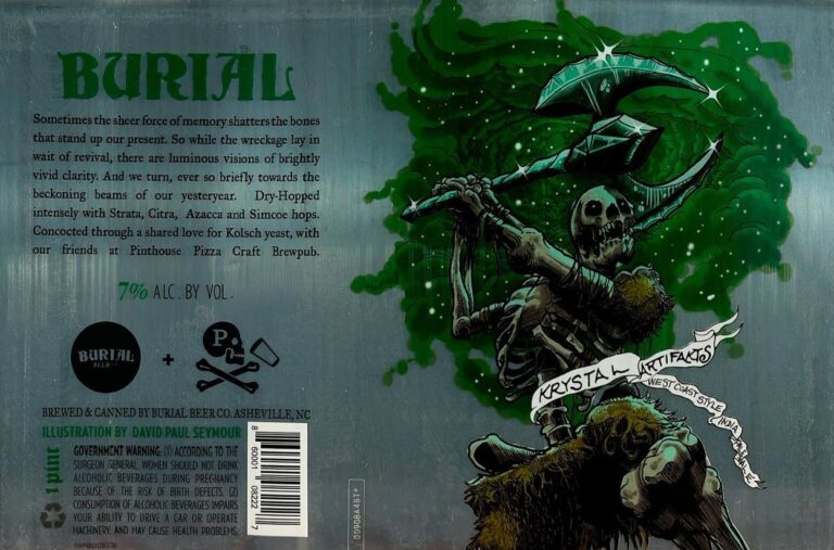 Krystal Artifacts beer label from Burial, artwork by David Paul Seymour